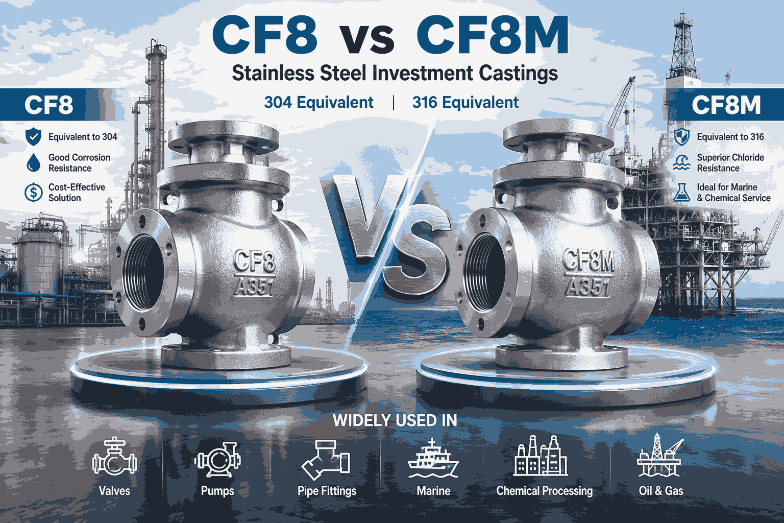 CF8 and CF8M stainless steel investment castings comparison