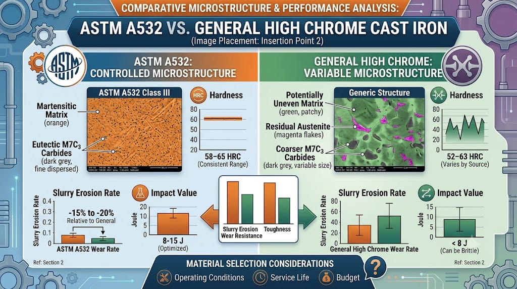 Comparative Microstructure & Performance Analysis ASTM A532 Class III vs. Generic High Chrome Iron