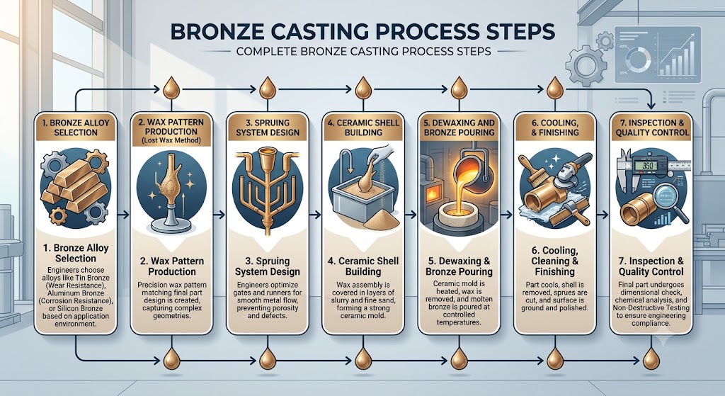 Complete lost wax bronze casting process flowchart